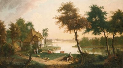 Paysage fluvial étendu avec un conducteur de troupeau - George Smith
